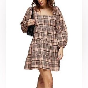 Topshop Pink and Grey Textured Check Dress size 4